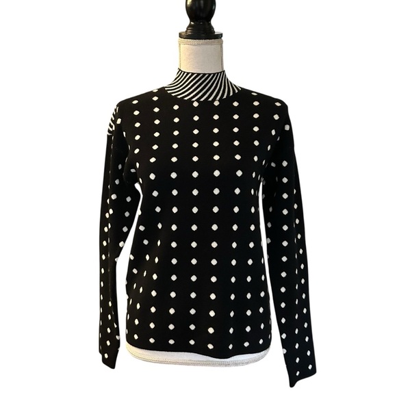 Anthropolgie Ivanna Mock Neck Polka Dots & Stripe Sweater Women’s XS Black White - Picture 2 of 7